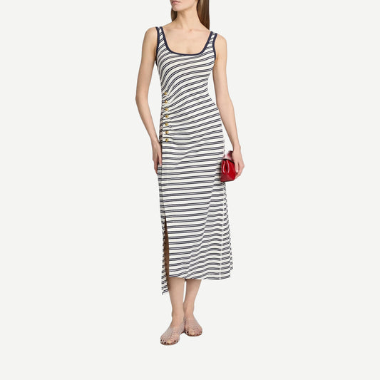 Becker Cotton Jersey Midi Dress- Midnight Stripe - Galvanic.co