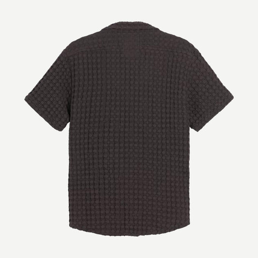 Cuba Waffle SS Button Up Shirt - Nearly Black - Galvanic.co
