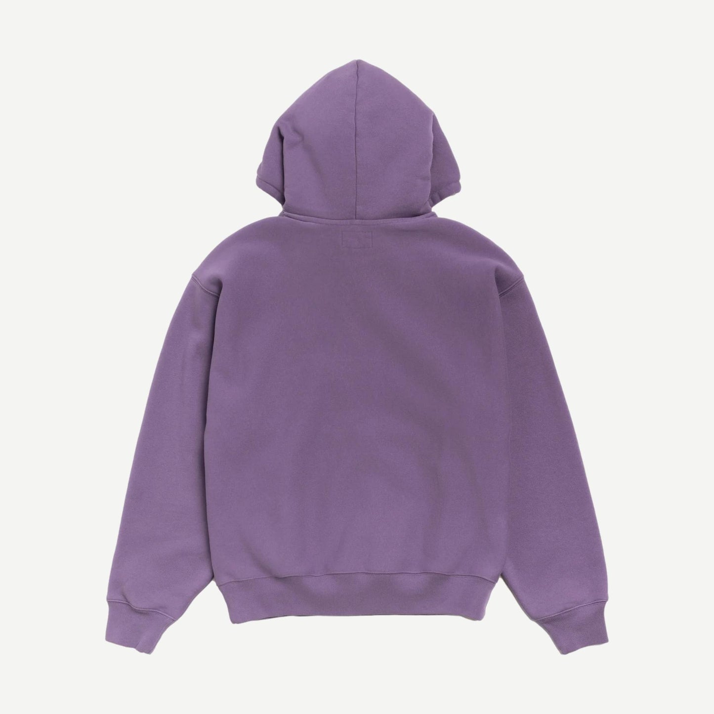 Purple Stussy sweatshirt featuring a gear applique hood and casual, comfortable fit, designed for stylish streetwear.