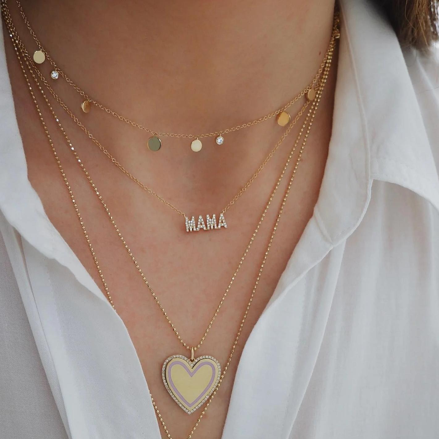 14KY Mini Diamond Mama Initial Necklace 15.5" - Galvanic.co