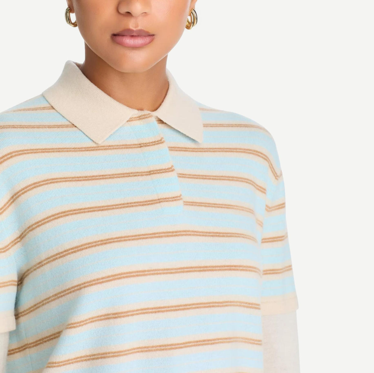 Guest in Residence Layered Stripe Rugby sweater in Alice Blue Combo with bold horizontal stripes