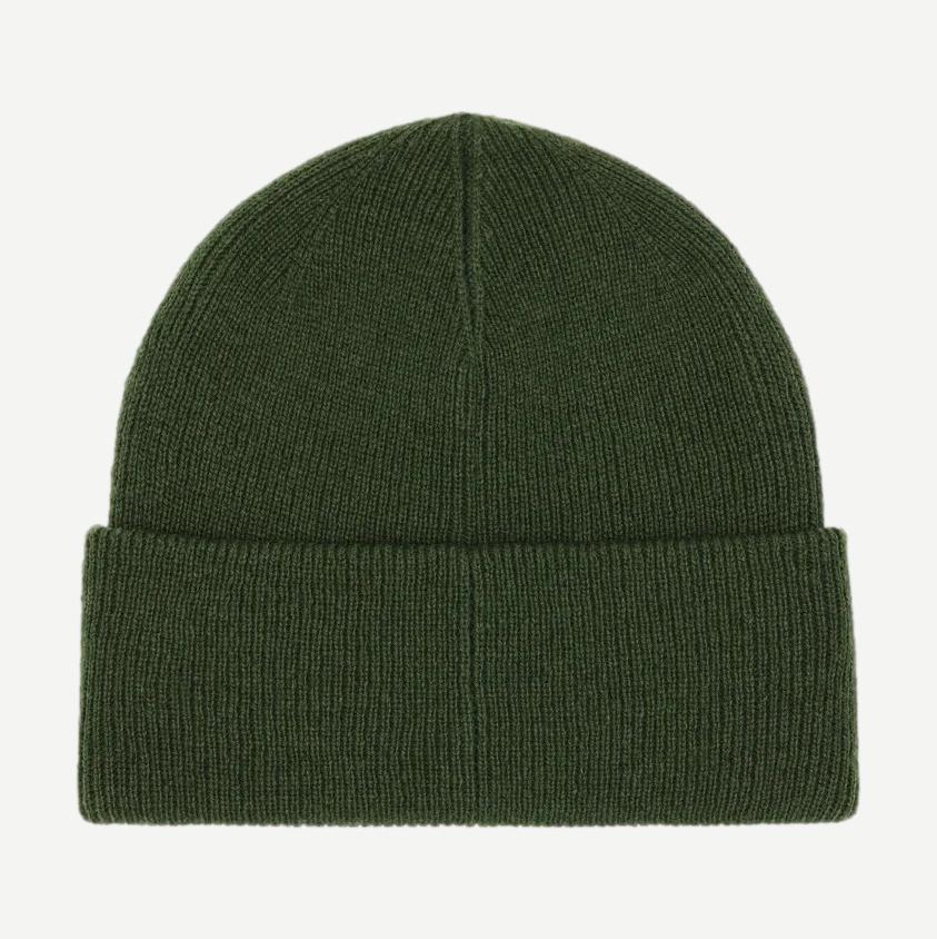 Les Deux Signature Beanie in rifle green, ribbed knit design with folded cuff