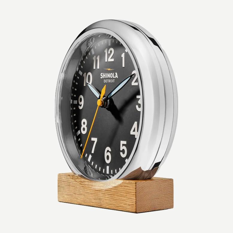 Desk Clock Runwell 6" - Chrome/Black
