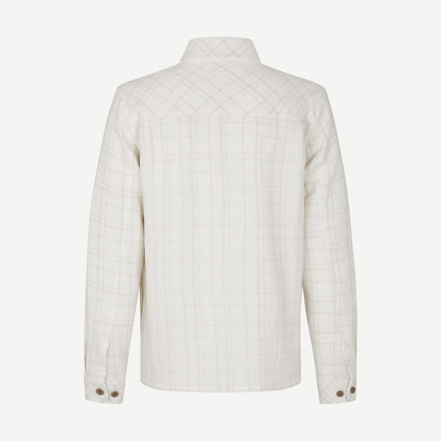 Samsoe Samsoe Sadamon GC overshirt in Silver Birch color, showcasing a casual shirt with a relaxed fit and button-up front.
