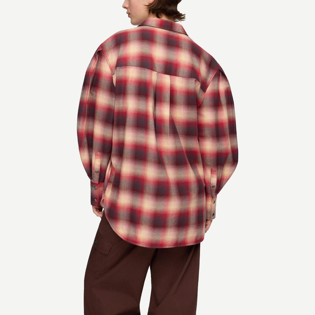 Cotton Flannel Check Pleated Sleeve - Rasberry Wine