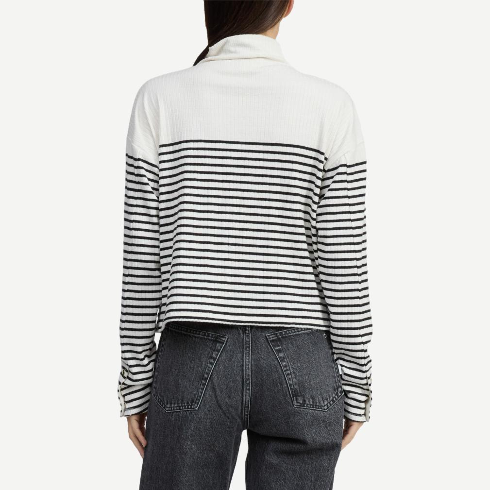 The Knit Rib Stripe T-Neck - Beige MT - Galvanic.co