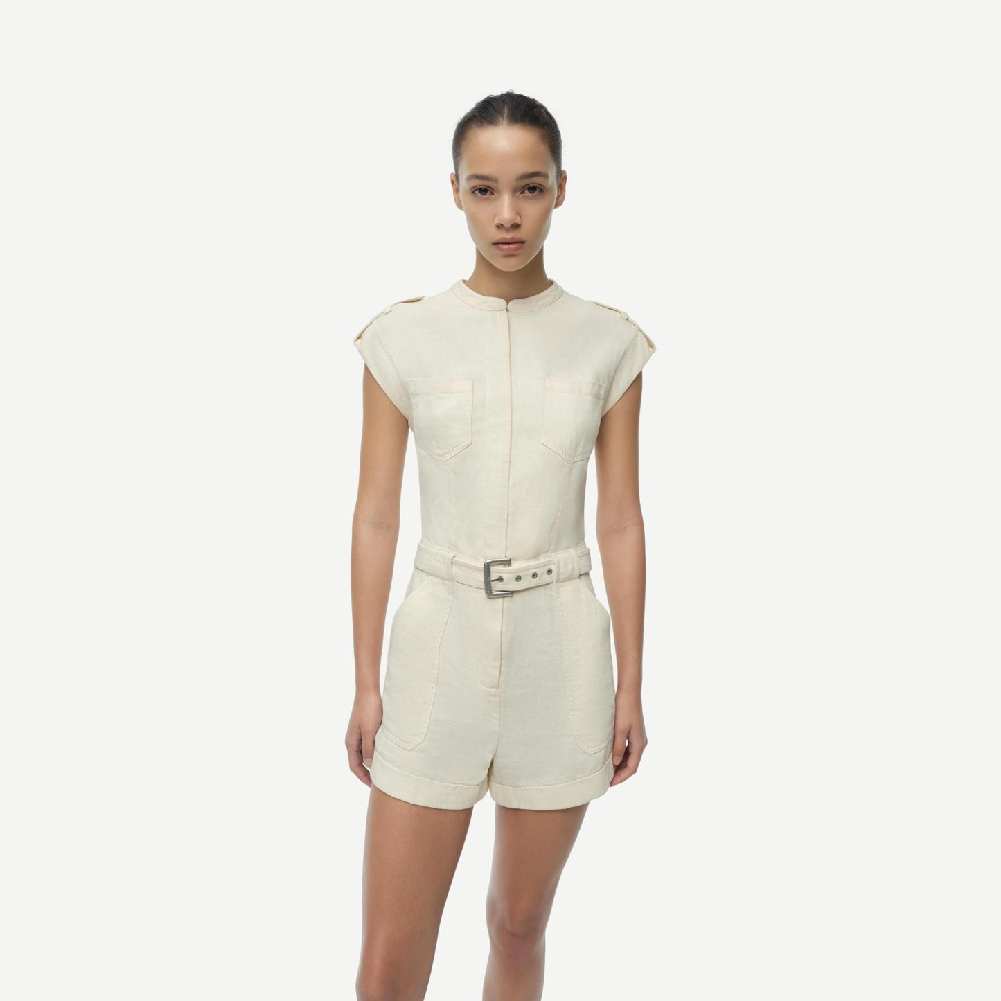 Tinka Belted Romper - Ecru