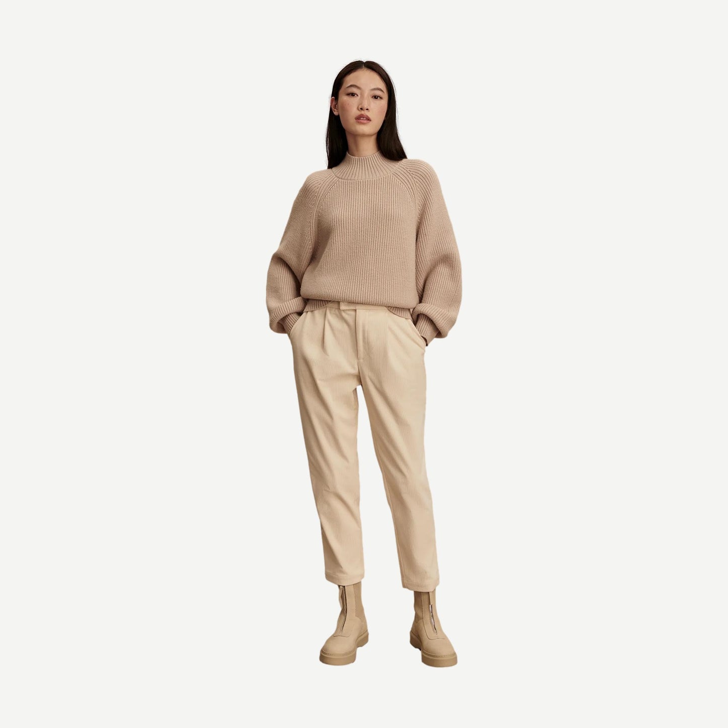 Martina High Neck Rib Knit - Cement - Galvanic.co