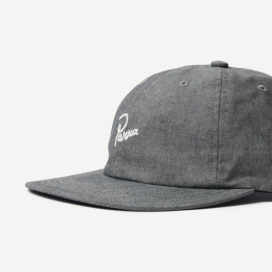 By Parra Signature 6 Panel Hat in black, featuring a classic six-panel design and adjustable strap for a comfortable fit.