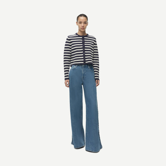Hartland Knit Crewneck Cardigan - Midnight Stripe - Galvanic.co