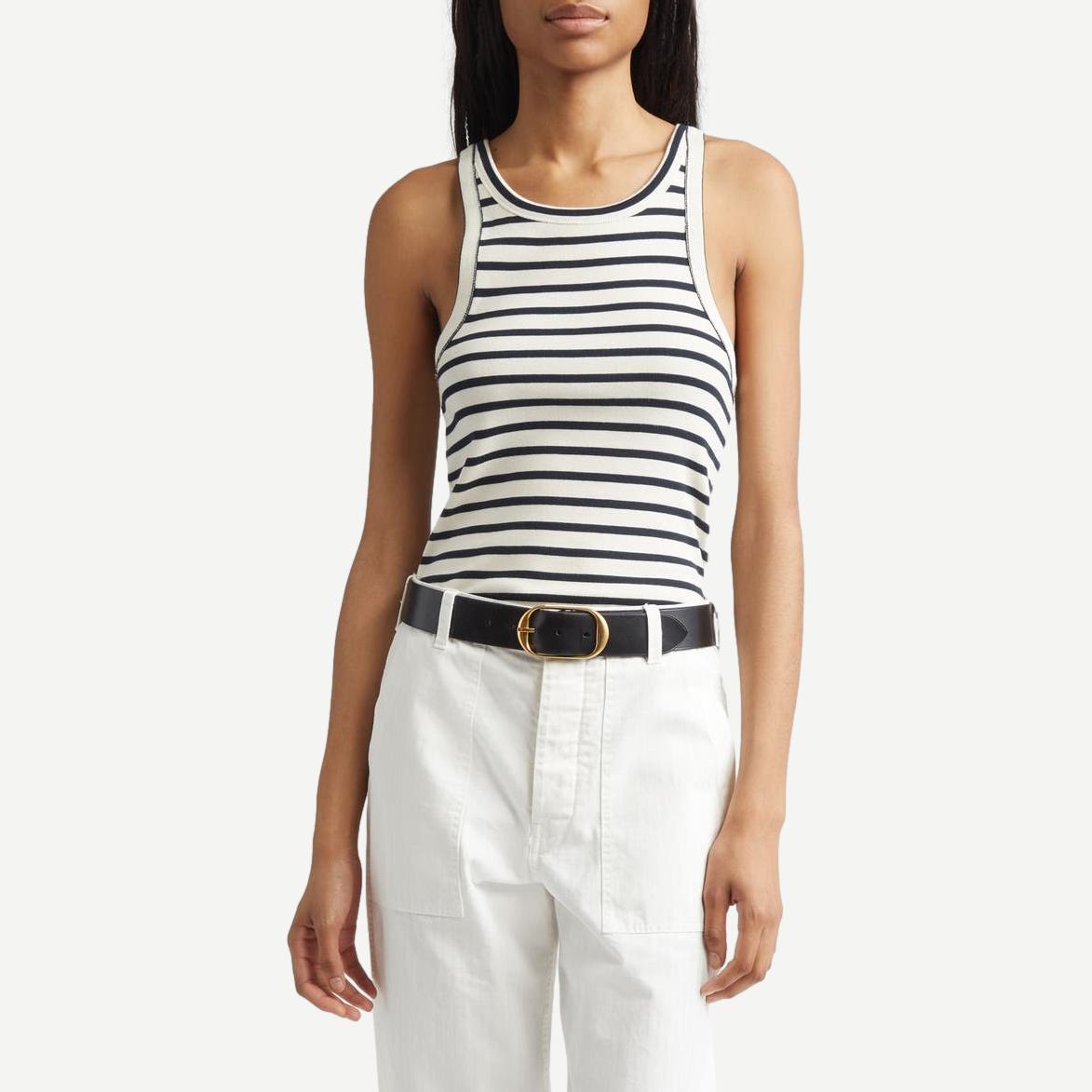 Jennifer Rib Tank - Ecru/Black Stripe - Galvanic.co