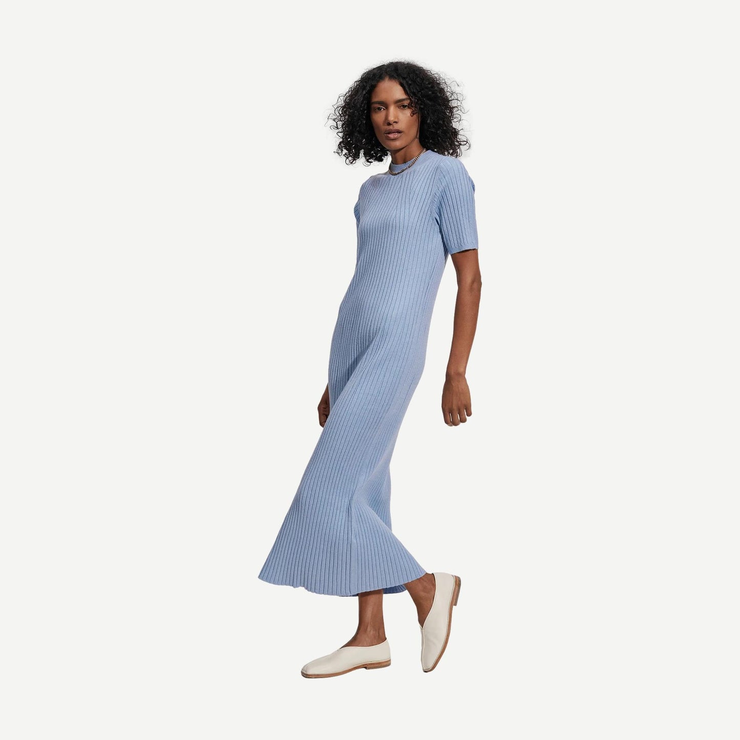 Maeve Rib Knit Midi Dress - Ashley Blue - Galvanic.co