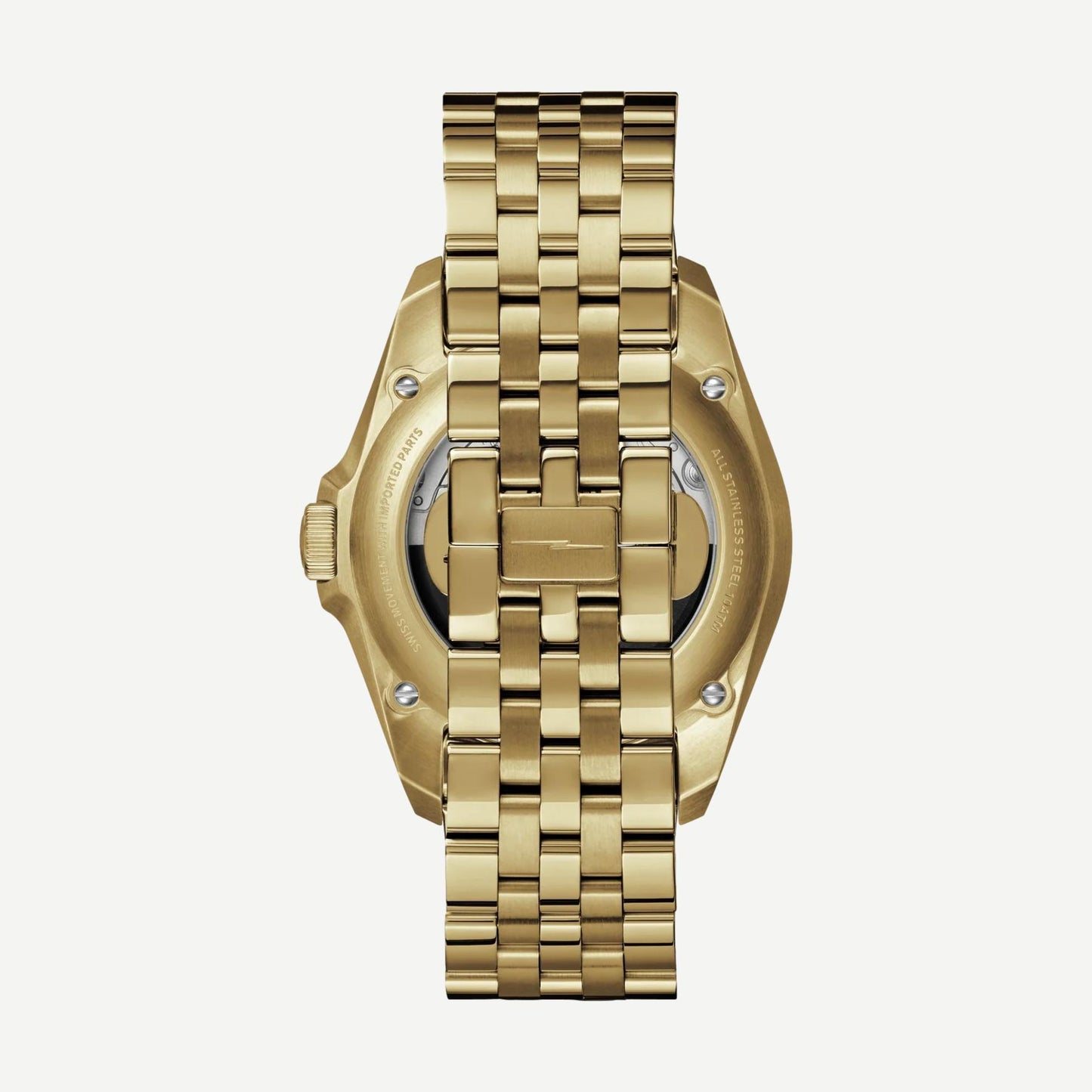 Shinola Circadian Monster Automatic 36mm watch with gold and black design, featuring a round dial and sleek metal band.