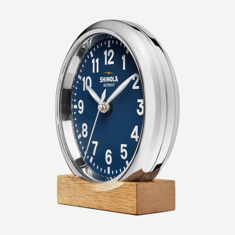 Desk Clock Runwell 6" - Chrome/Navy