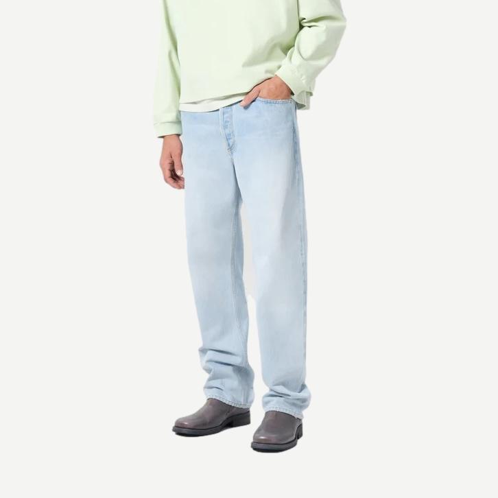 Pair of Agolde 90's Ruse denim jeans in 32-inch waist, featuring classic straight fit and light wash detailing.