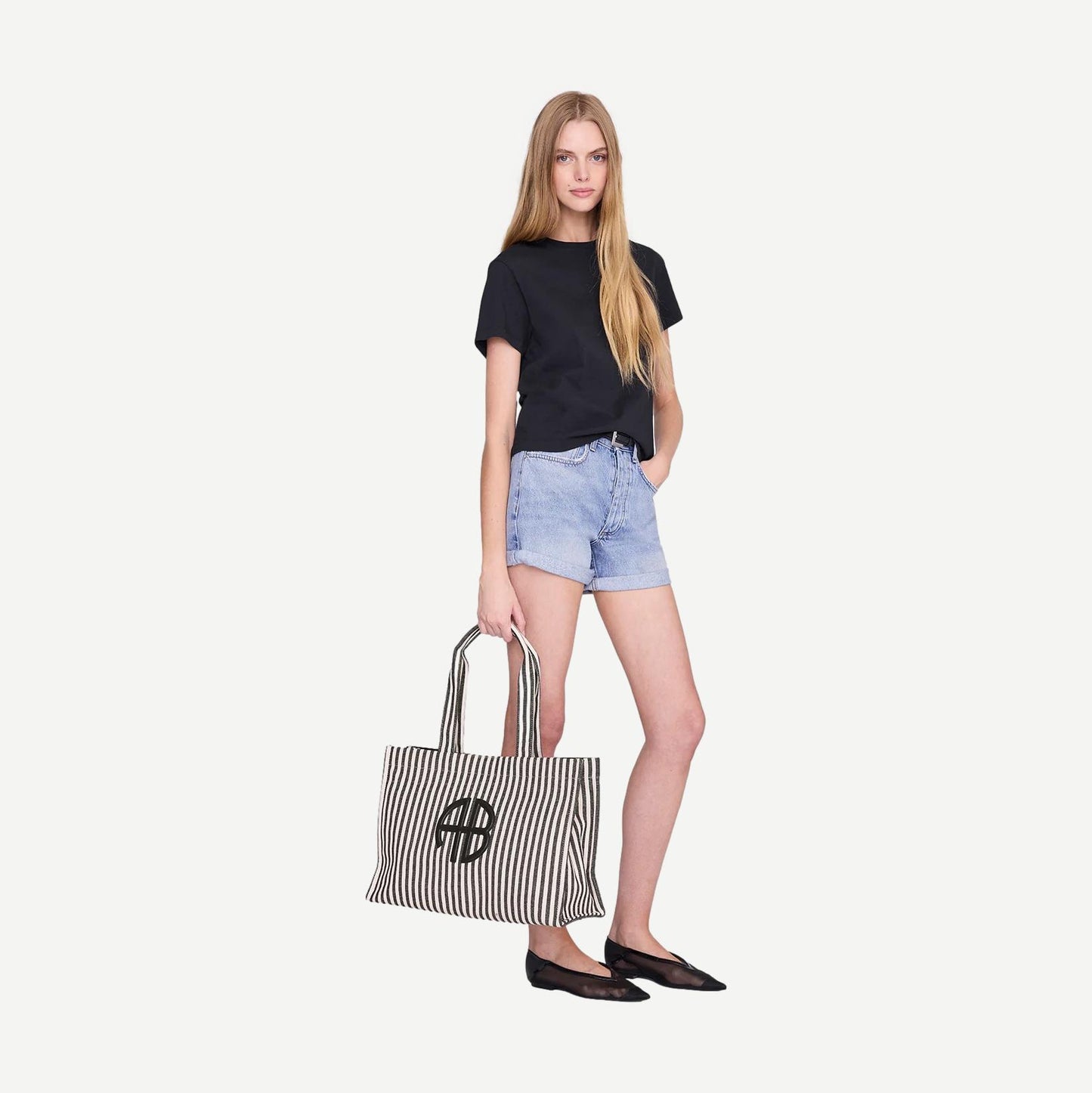Lara Tote - White and Black Stripe