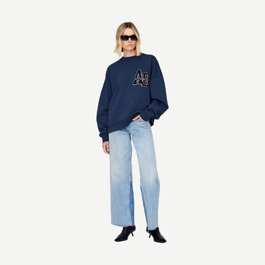 Miles Oversized Letterman Sweatshirt - Washed Navy - Galvanic.co