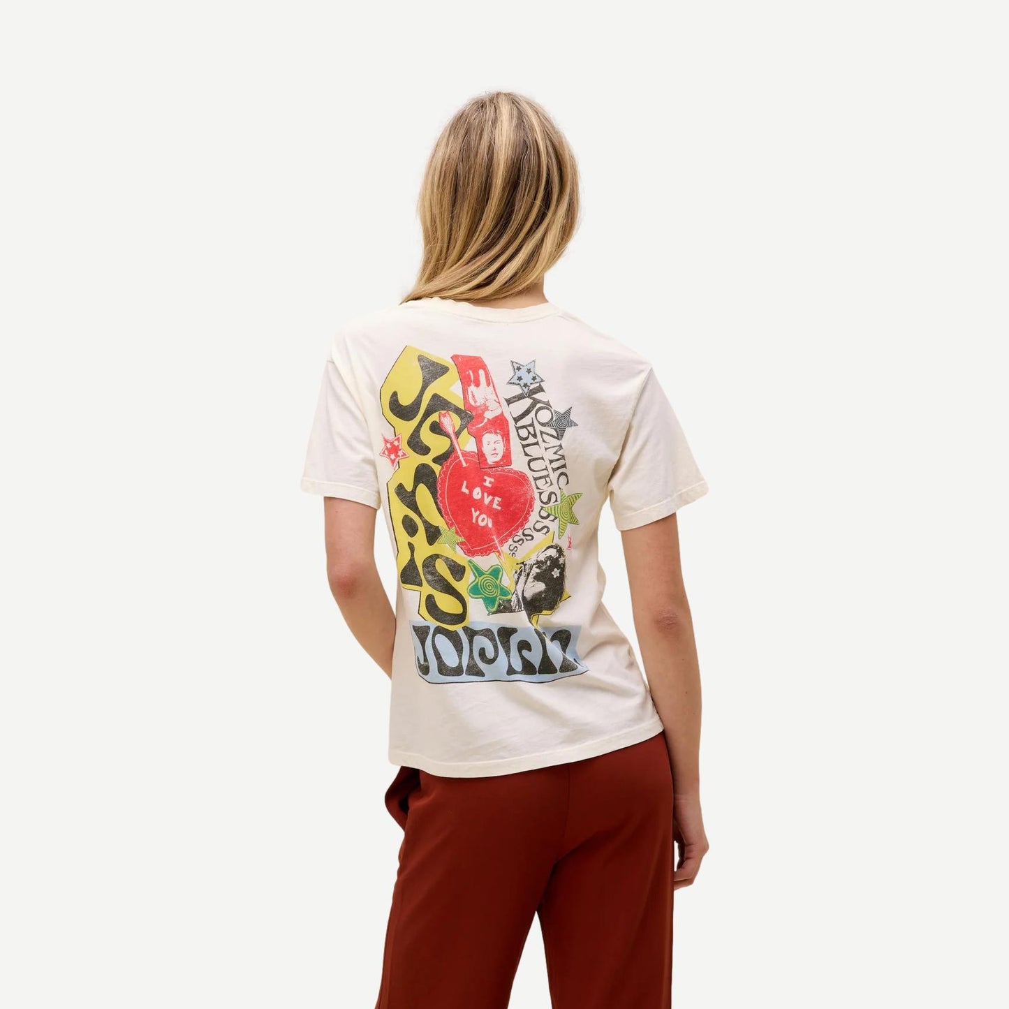 Janis Joplin Scrapobook Art Boyfriend Tee - Stone Vintage - Galvanic.co