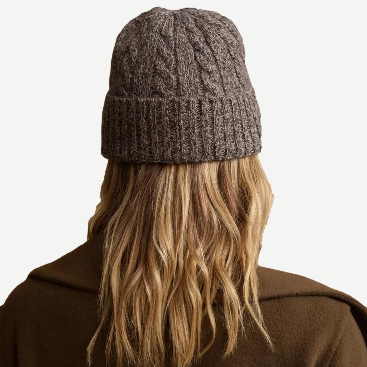 Cashmere Cable Beanie - Taupe Marl