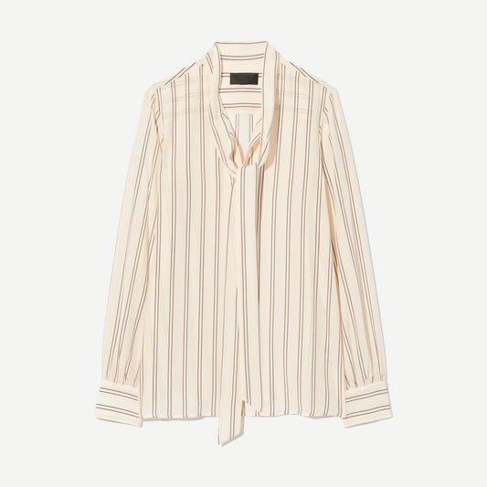 Angelique Tie Neck Blouse - Brandy Stripes - Galvanic.co