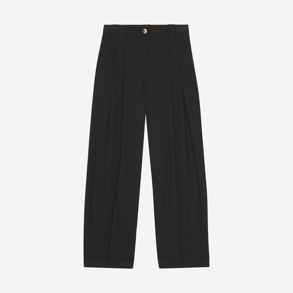 Drapey Melange Loose Mid Waist Pleat Pants - Black | Galvanic.co