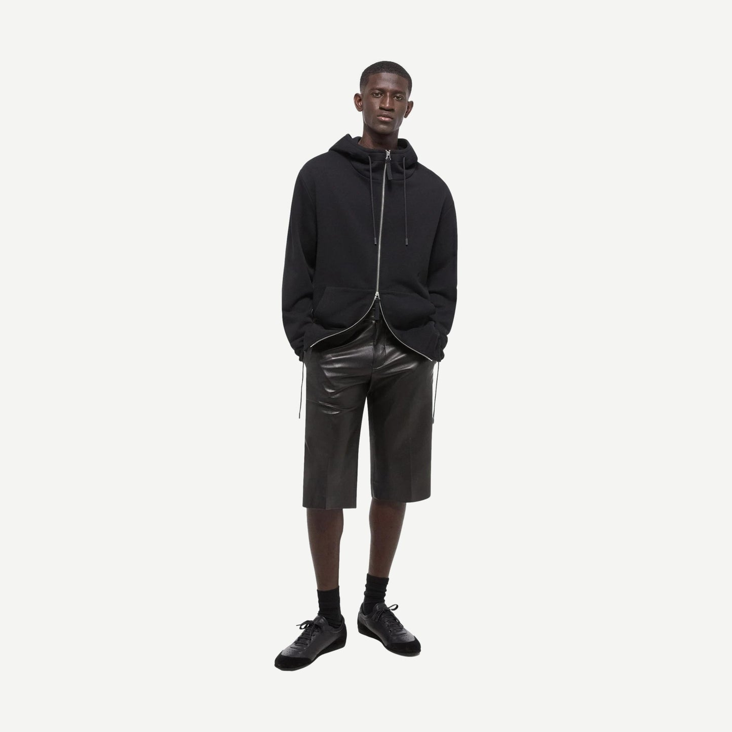 Cotton Fleece Zip Up Hoodie - Black - Galvanic.co