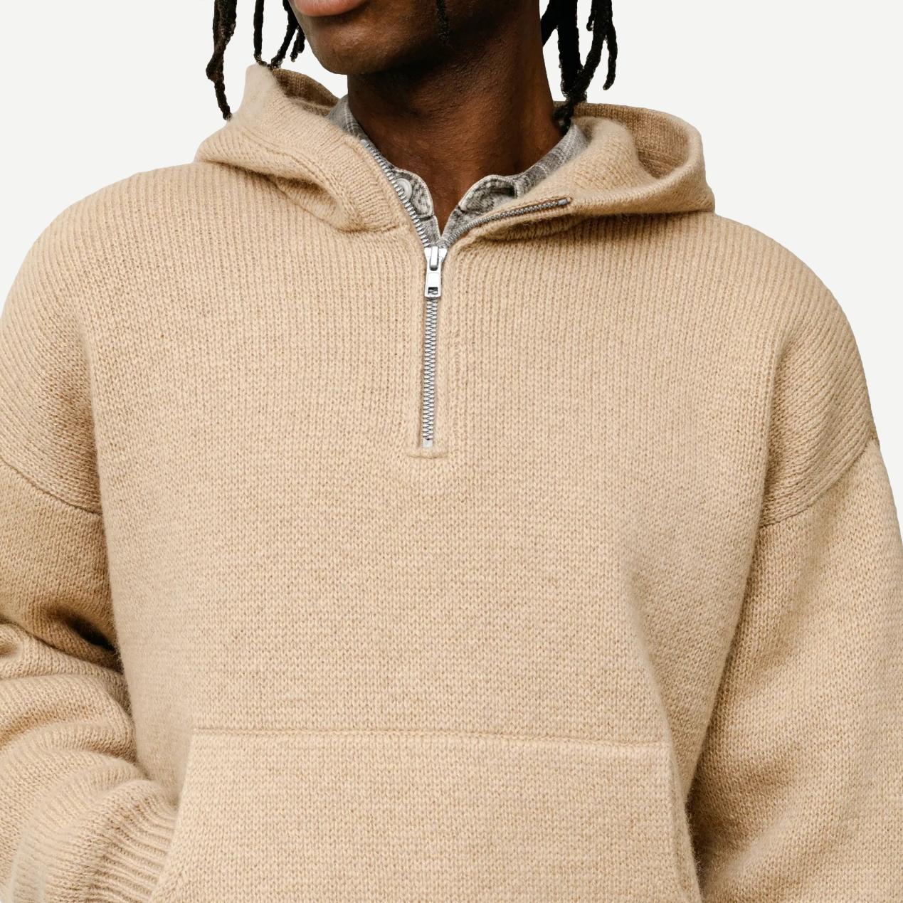 Quarter Zip Sweater Hood - Tan