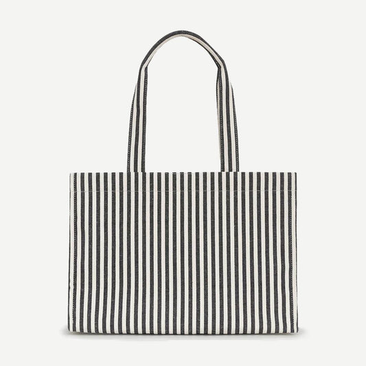 Lara Tote - White and Black Stripe
