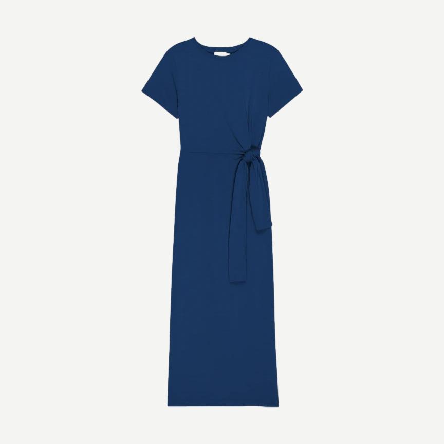 Lavi Tied T-Shirt Dress With Slit - Deep Space - Galvanic.co