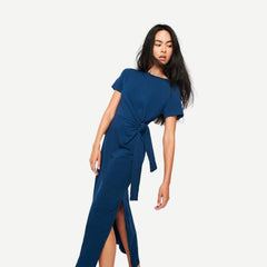 Lavi Tied T-Shirt Dress With Slit - Deep Space - Galvanic.co