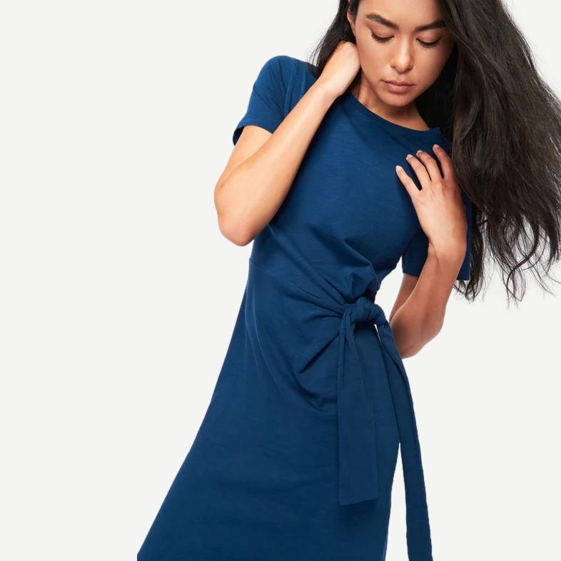 Lavi Tied T-Shirt Dress With Slit - Deep Space - Galvanic.co