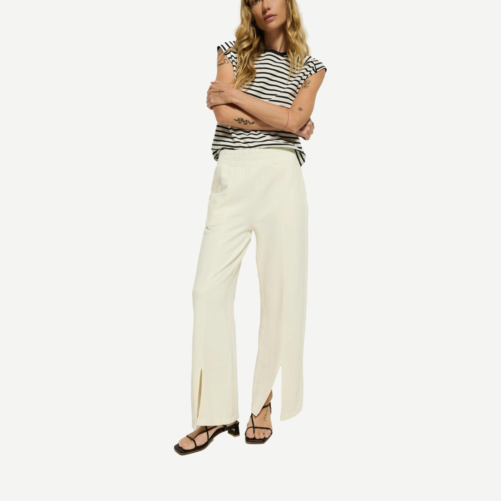 Lincoln Front Slit Knit Pant - Porcelain - Galvanic.co