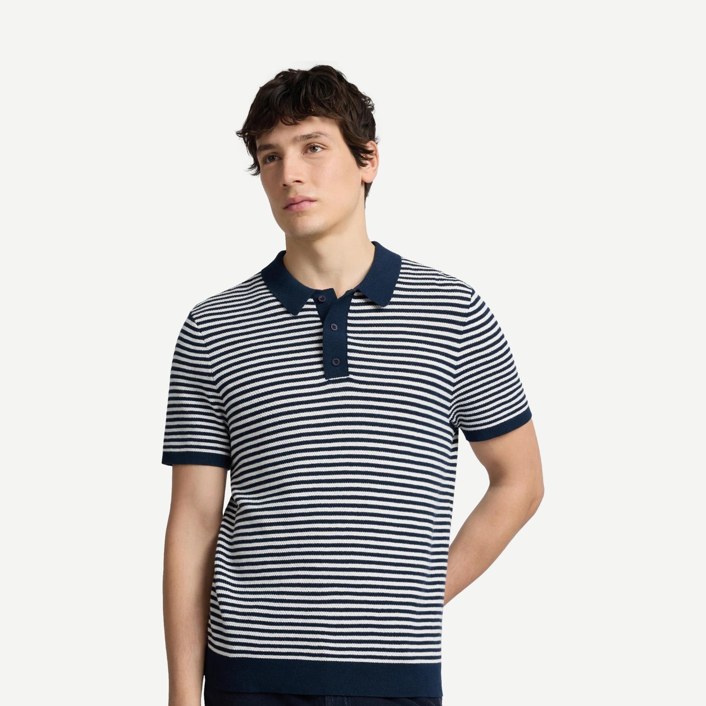 Cotton Textured Knit Polo - Midnight/Egret - Galvanic.co