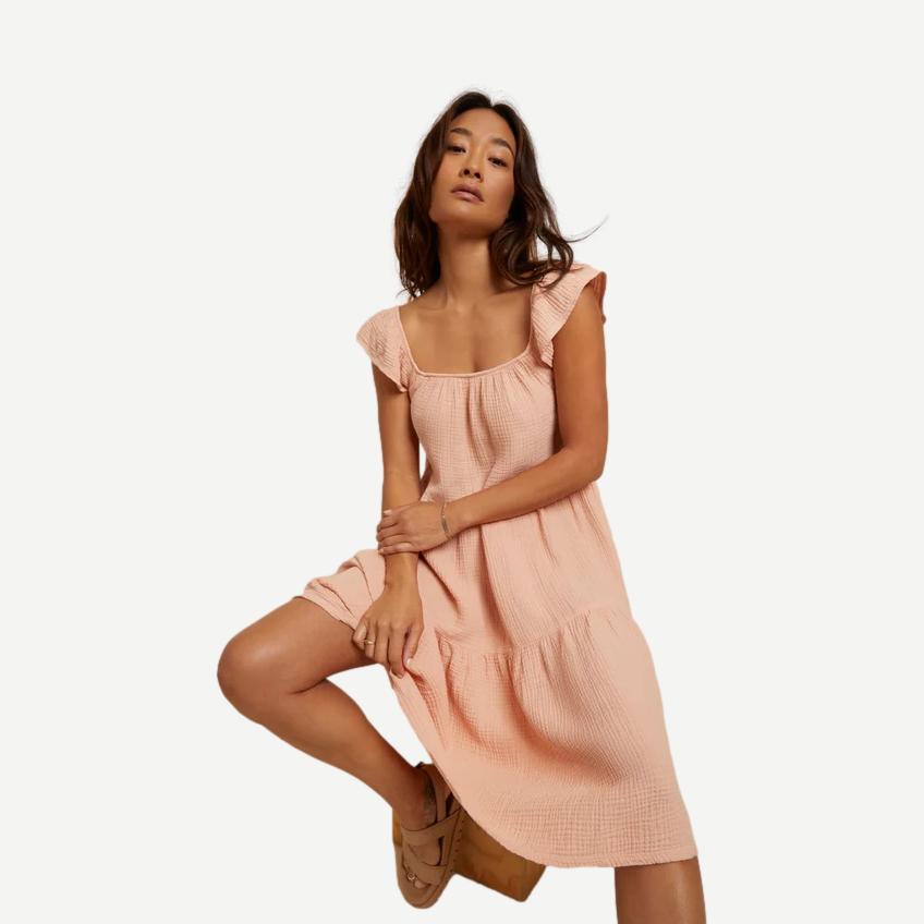 Noa Ruffled Midi Dress - Bellini - Galvanic.co