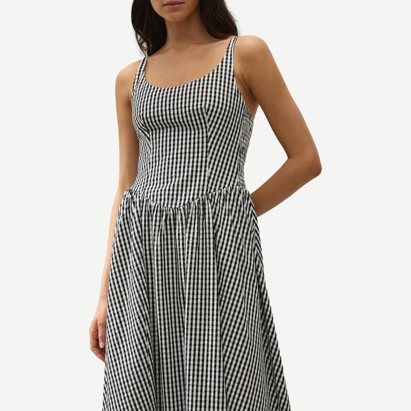Chiara Midi Dress - Black Textured Gingham - Galvanic.co