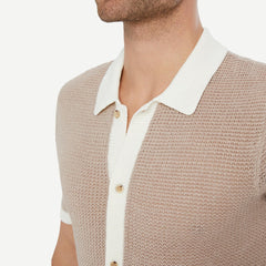 Linen SS Button Up Sweater - Tan/White - Galvanic.co