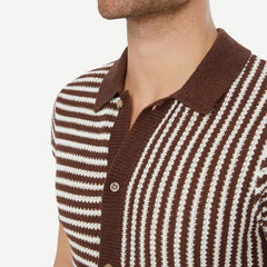 Linen SS Button Up Sweater - Chocolate/White - Galvanic.co