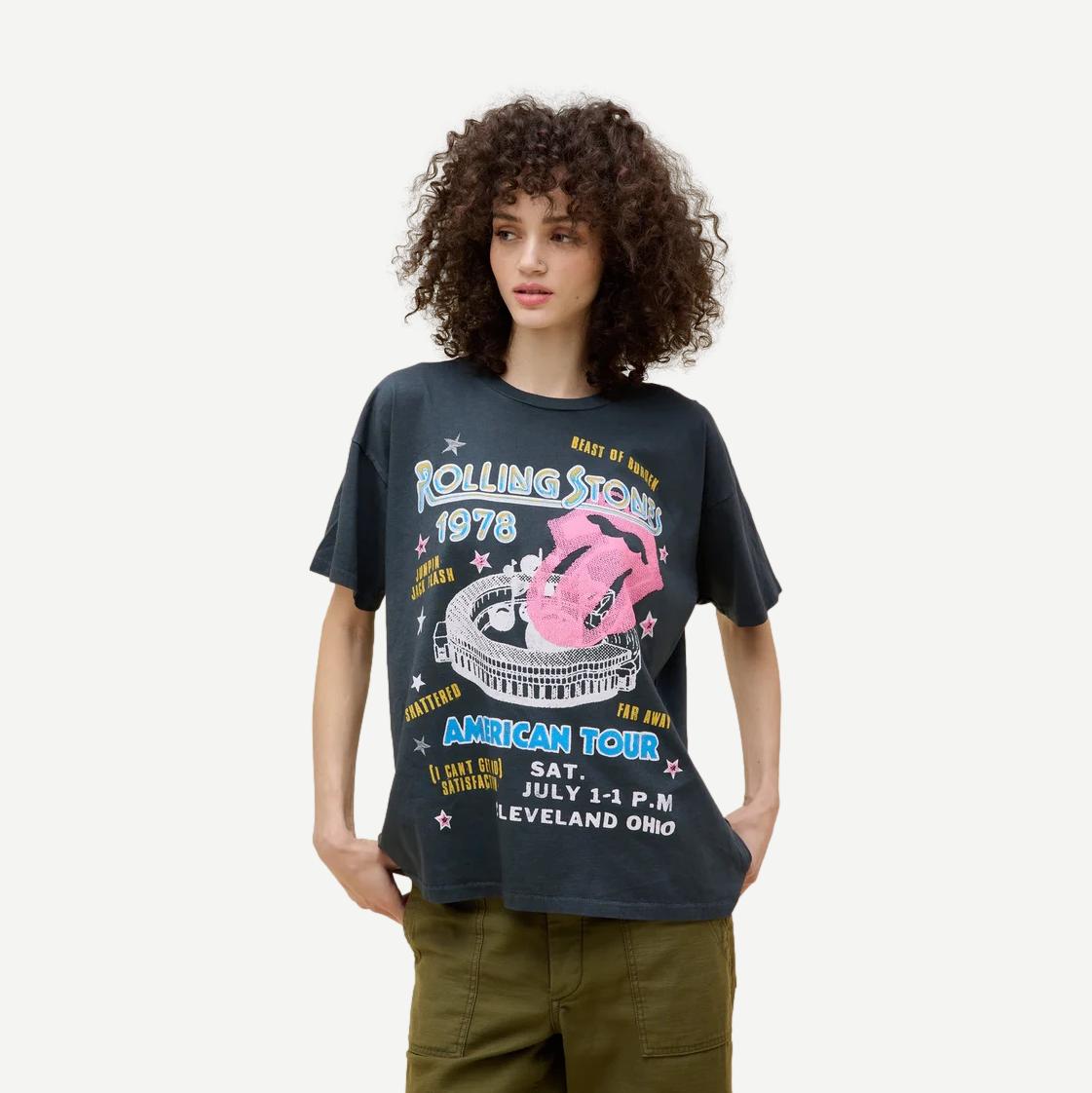 Rolling Stones 1978 American Tour Merch Tee - Vintage Black - Galvanic.co