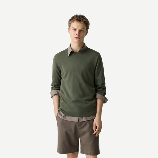 Crewneck Sweater in Regal Wool - Light Ivy