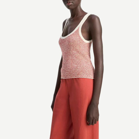 Textured Micro Stripe Tank - Oat Shell/Brick Rose - Galvanic.co