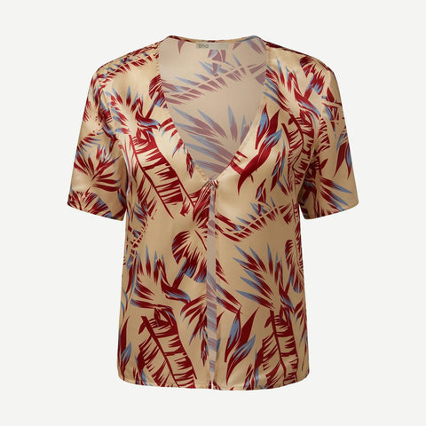 Silk Short Sleeve Shirt - Tan Multi - Galvanic.co