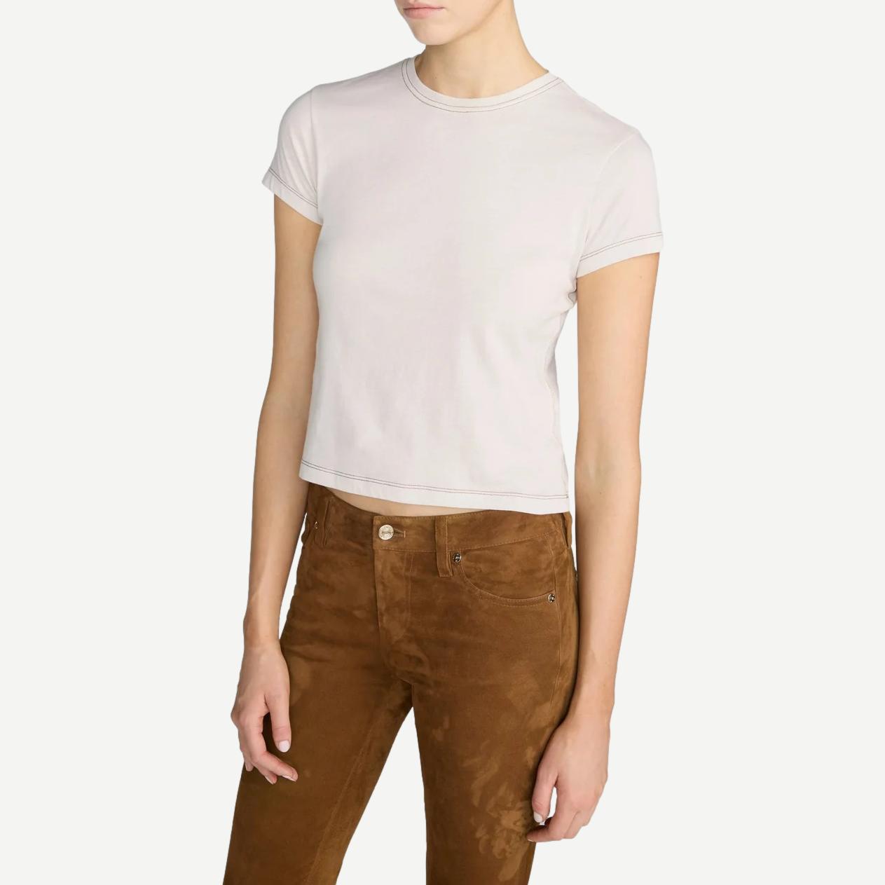 The Contrast Stitch Baby Tee - Bone - Galvanic.co