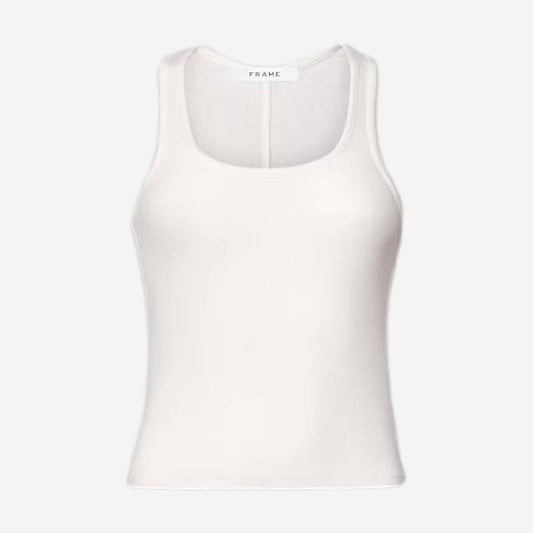 Rib Scoop Neck Tank - White - Galvanic.co