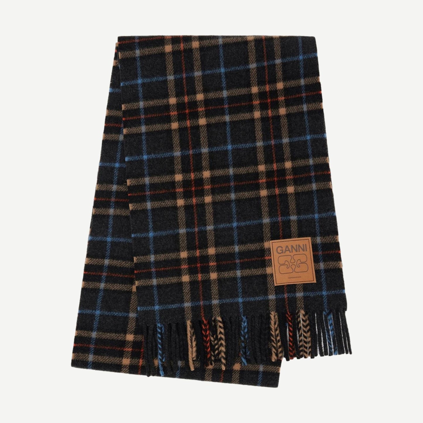 Double Face Wool Check Scarf - Charcoal Grey