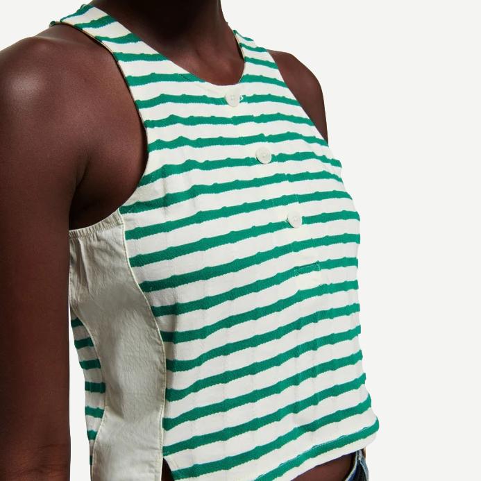 Bree Tank With Contrast Inset - Verdant Green Stripe - Galvanic.co