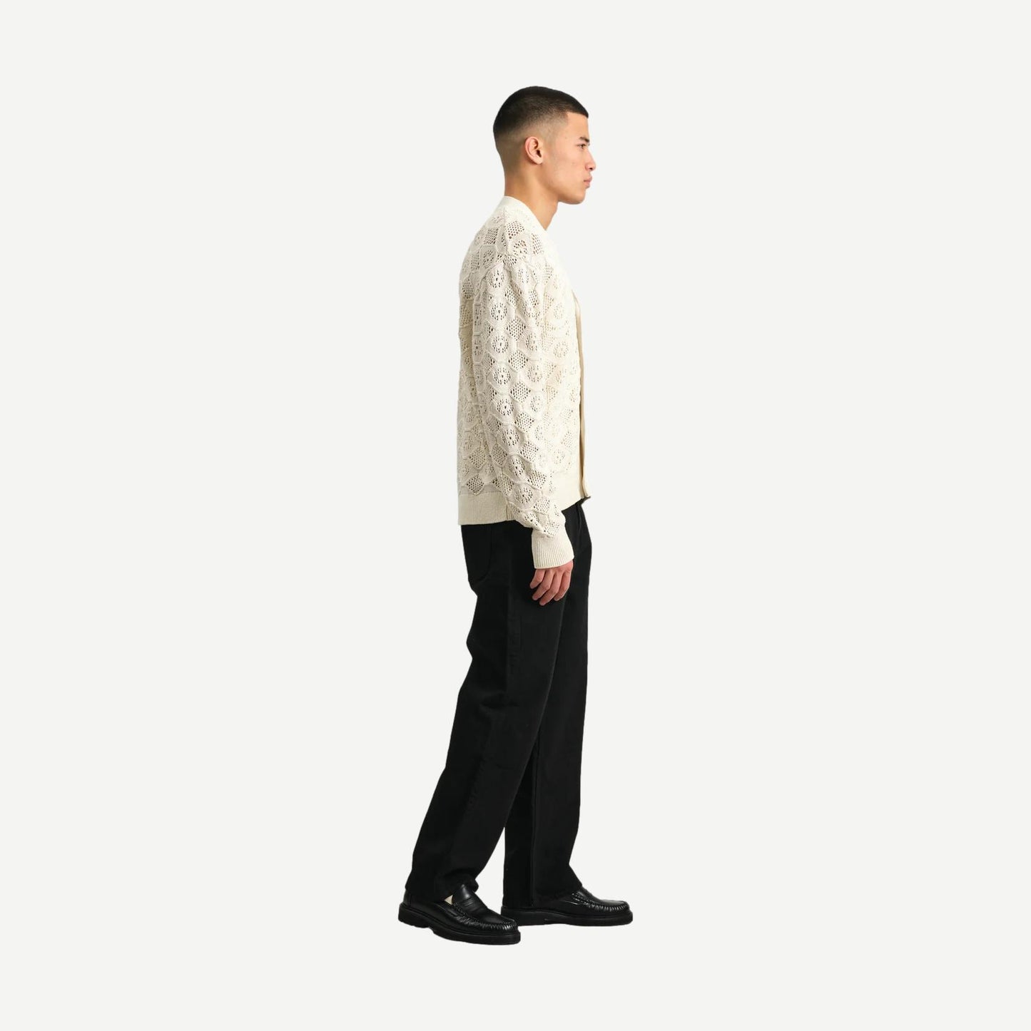 Crosby Cardigan - Tape Yarn Pointelle Ecru - Galvanic.co