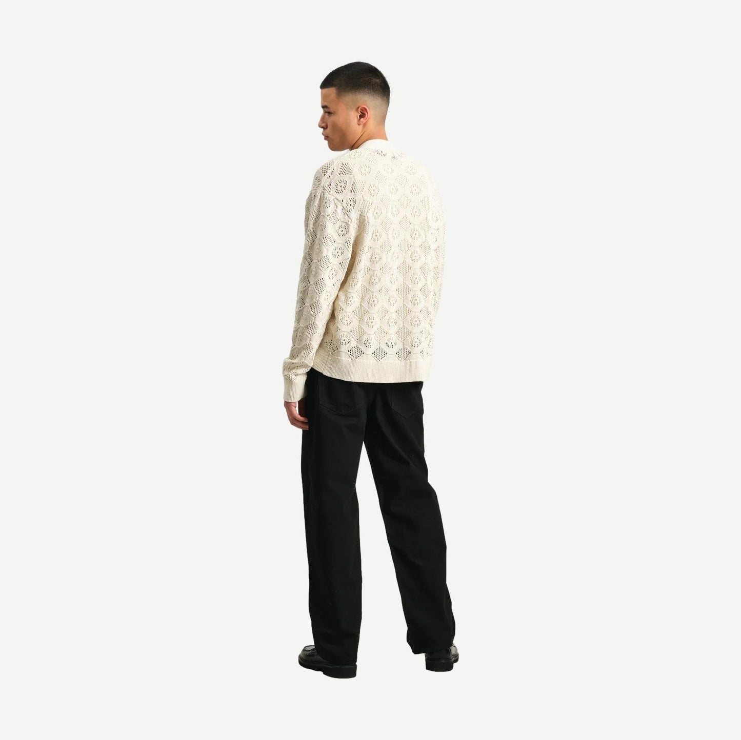 Crosby Cardigan - Tape Yarn Pointelle Ecru - Galvanic.co