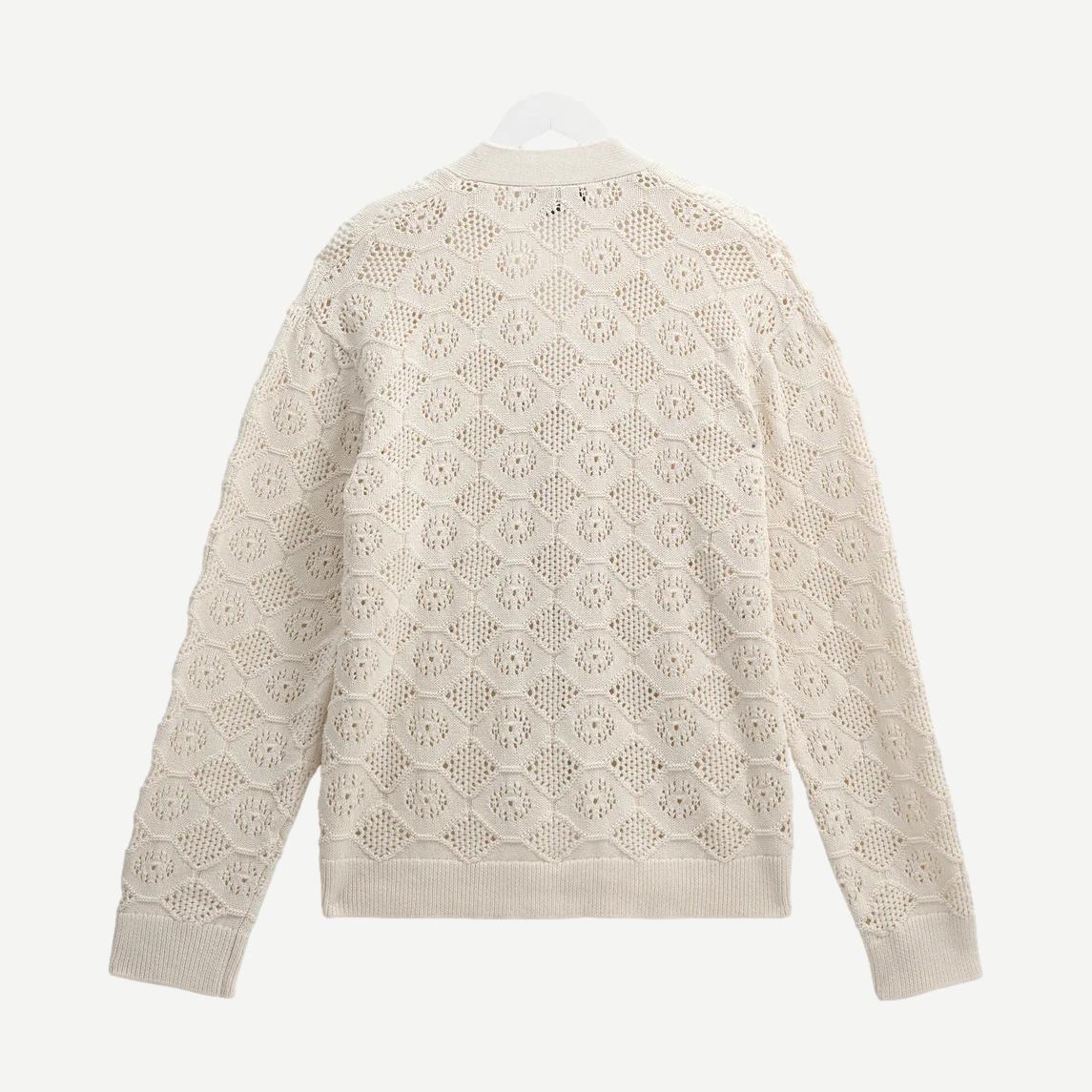 Crosby Cardigan - Tape Yarn Pointelle Ecru - Galvanic.co