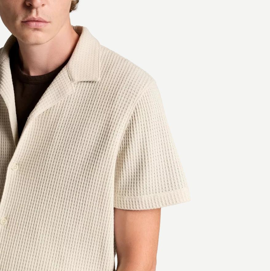 Macro Waffle S/S Cabana Button Down - Blanco - Galvanic.co