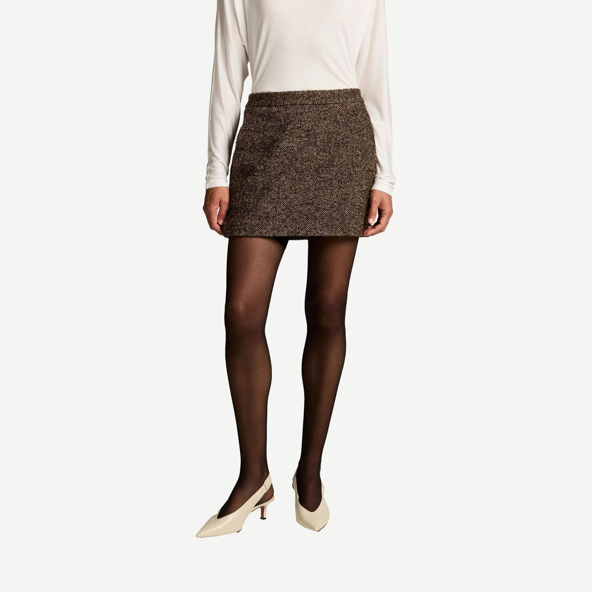 Vince Boucle Skort in Burnt Walnut, textured mini skirt with tailored shorts underneath